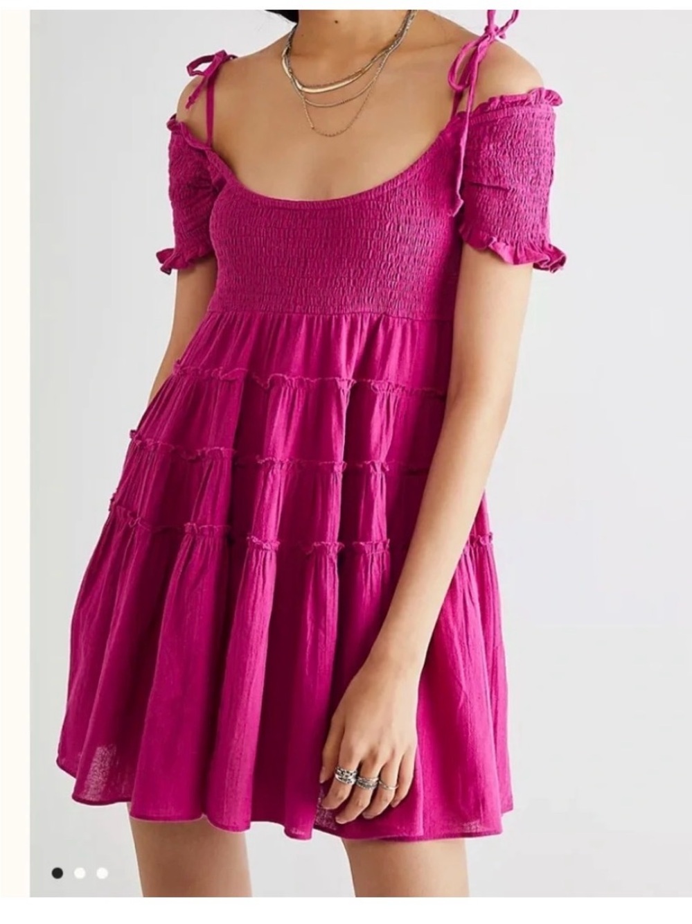 Free People Fuchsia Smocked Tiered Mini Dress